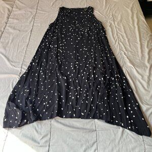 Snapdragon & Twig Black White Speckled Print Sleeveless Midi Dress Small A-Line